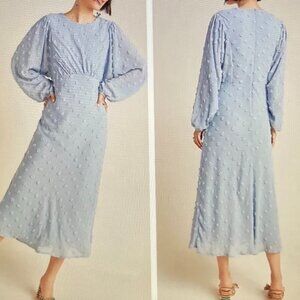NWT Anthropologie Eri + Ali Midi Dress with Textured Dot Detail Women Size 6P